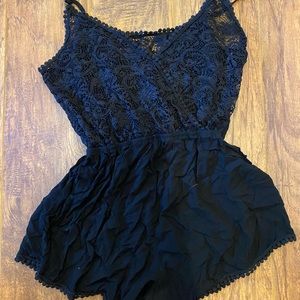 Sheer top black lace romper